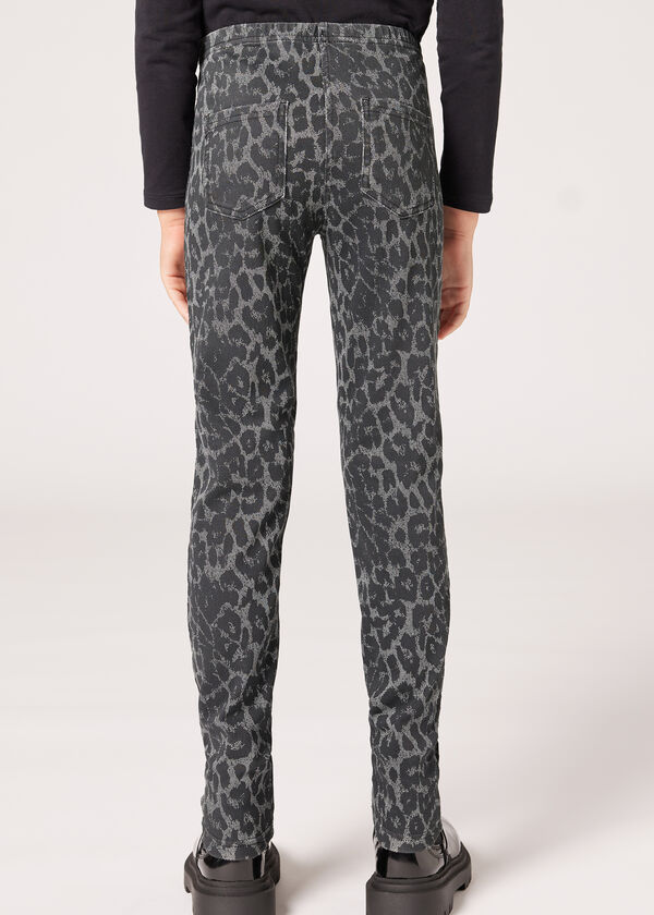 Girls’ Animal Print Thermal Denim Leggings