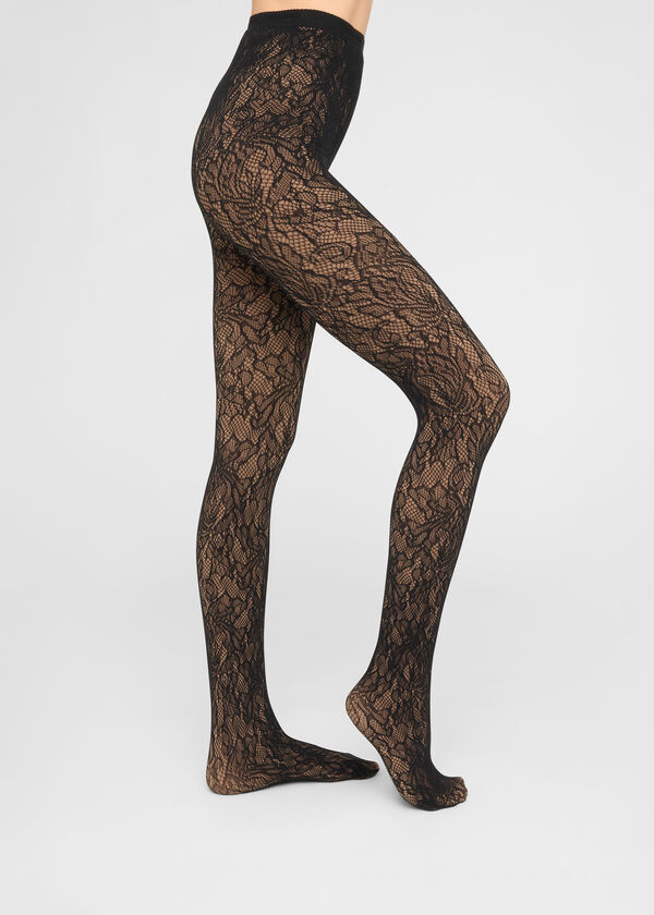 Double-Layer Thermal Tights with Lace