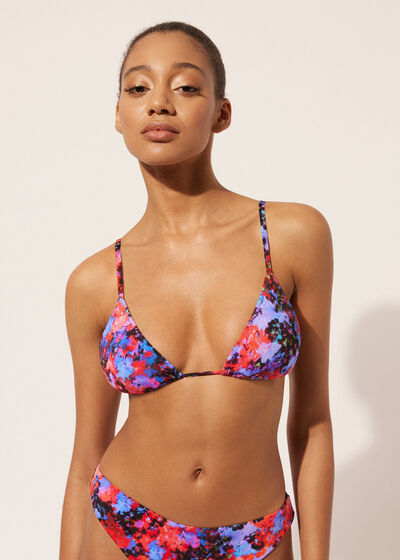 Top de bikini triangular con relleno extraíble Blurred Flowers