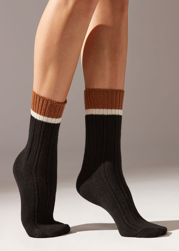 Contrast Trim Short Socks with Cashmere