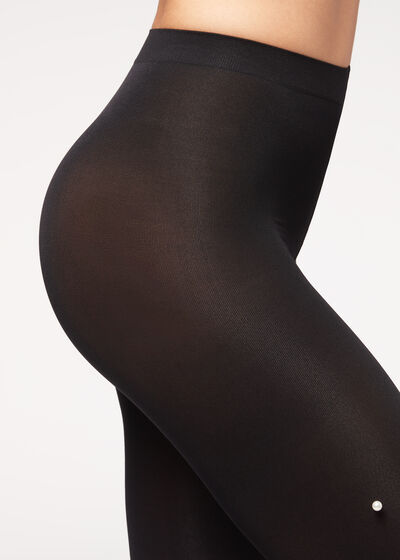 Opaque Tights with Pearl Appliqué Details