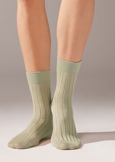 Κοντές Κάλτσες με Ριμπ και Διάτρητη Ύφανση