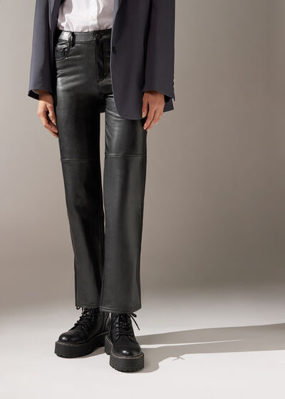 Wide Leg Coated-Effect Thermal Leggings