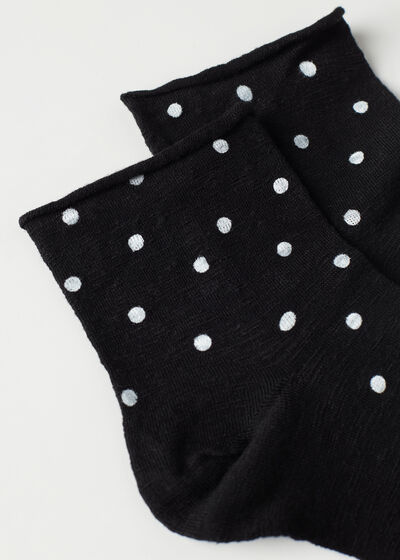 Polka Dot Motif Short Socks with Linen