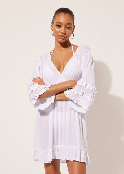 Robe avec encolure en V et ruché