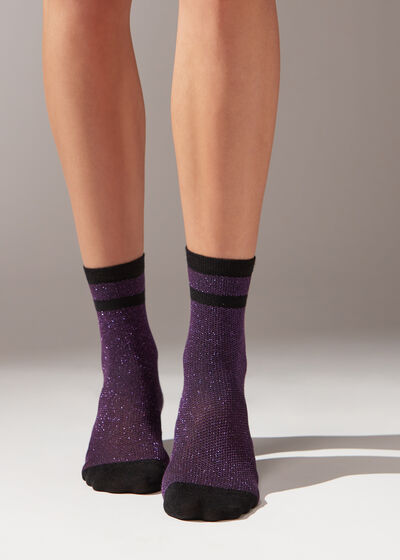 Glitter Stripe-Patterned Short Socks