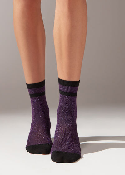 Striped Short Socks with Glitter