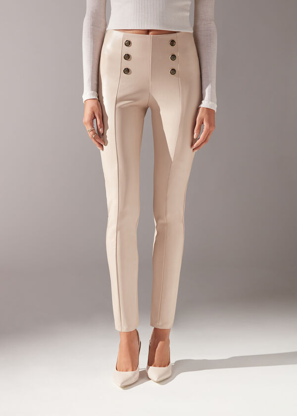 Leggings Sailor Skinny Spalmati con Bottoni