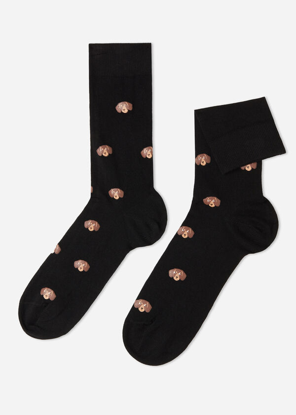 Men’s Short Socks in Pets Print Cotton