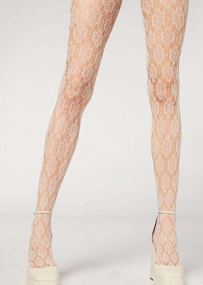 Floral-Patterned Fishnet Tights