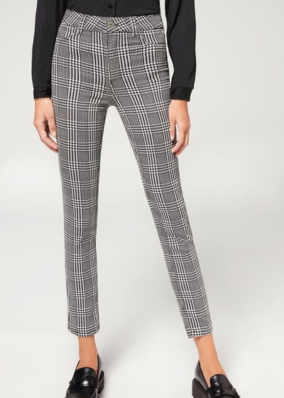 Soft-Touch Push-Up Skinny Jeans with Houndstooth Print