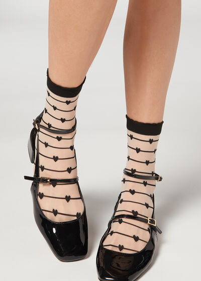 Sheer Stripes and Hearts Short Socks