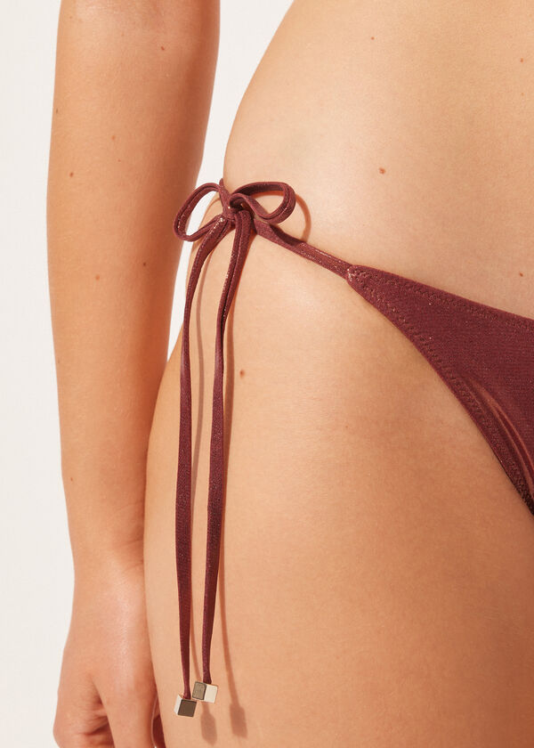 Tie Bikini Bottoms Metallic Skin