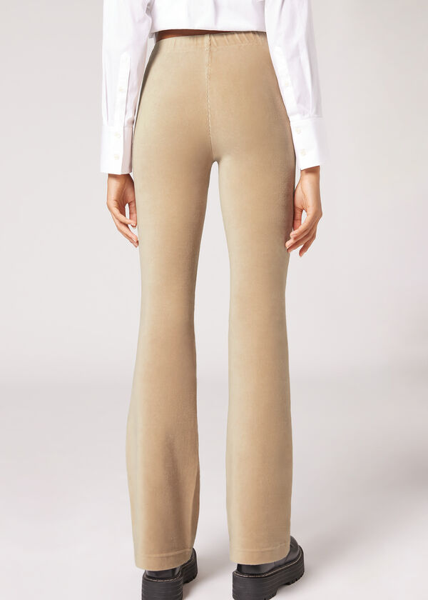 Flared Leggings in Micro-rib Velvet