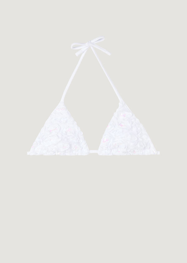 Sequin Floral Slide Triangle Bikini Top Parigi