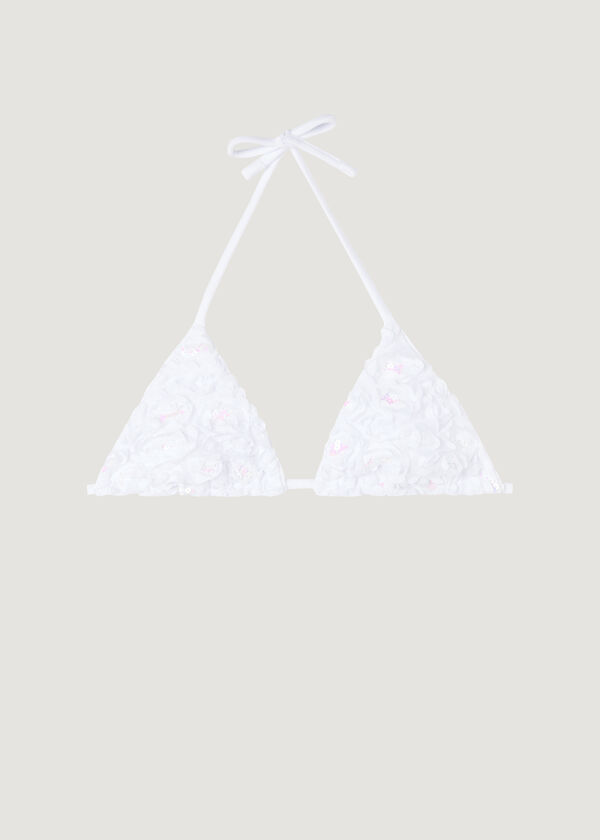 Justerbar triangelformad bikiniöverdel blommig/paljetter Parigi