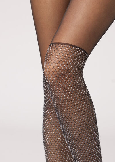 Longuette Effect Tights with Glitter Mesh