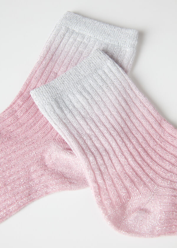 Ribbed Faded Short Socks with Glitter