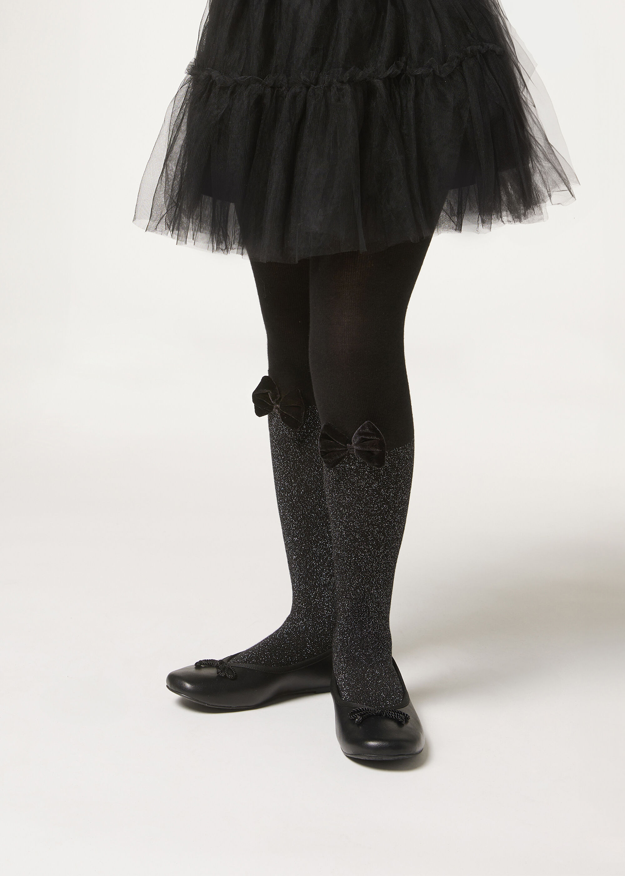 Panty Cashmere Efecto Calza Bicolor Con Lazo Y Glitter