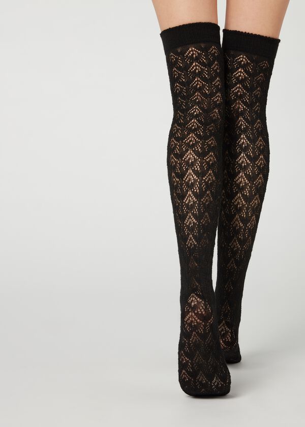 Openwork Pattern Over-the-Knee Stockings