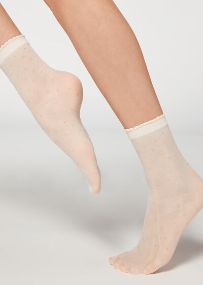 Krátké puntíkované ponožky z tylu se třpytkami