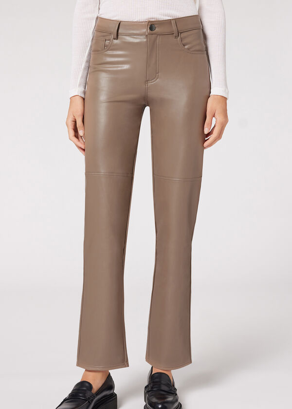 Buy CALZEDONIA Womens Thermal Leather-Effect Leggings at
