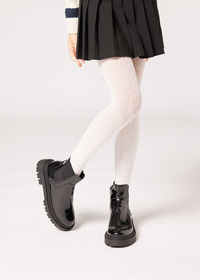 Girls’ Cotton Tights with Openwork Pattern