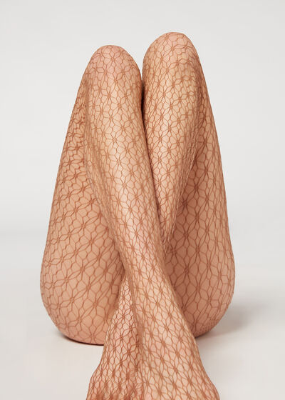 Geometric-Motif Fishnet Tights