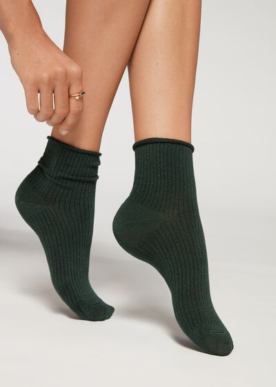 Κοντές Κάλτσες Seamless με Ριμπ Ύφανση και Γκλίτερ