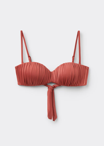 Graduated Padded Bandeau Swimsuit Top Shiny Satin