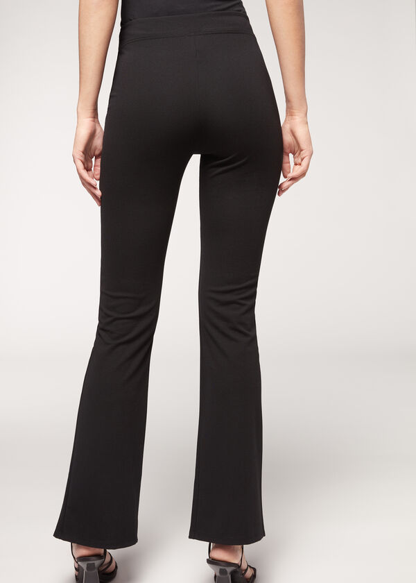 Flared Leggings with Slits and Chains