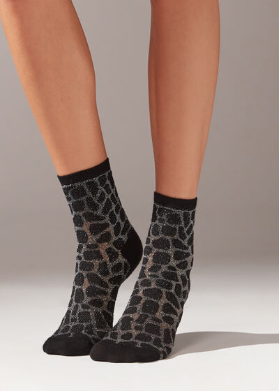 Animal Print Short Socks with Glitter