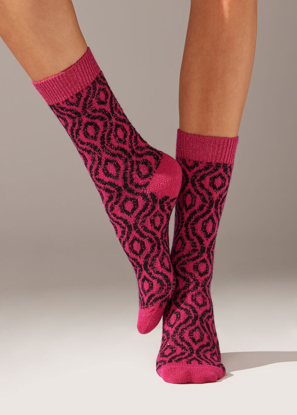 Wave-Patterned Short Socks with Cashmere