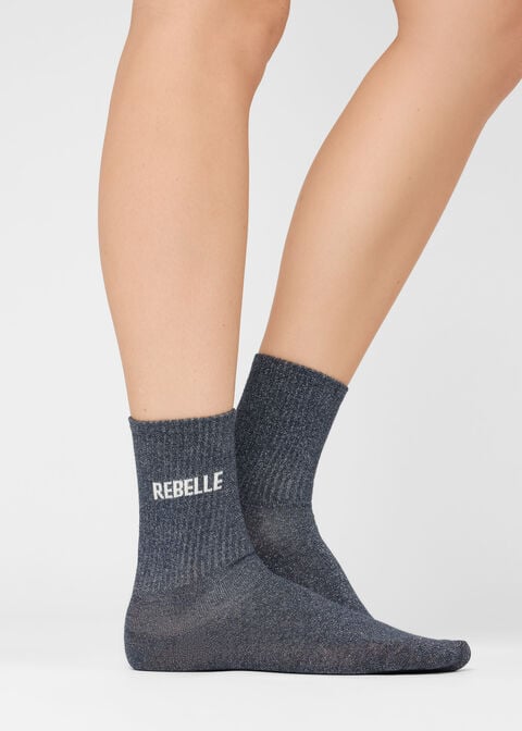 Chaussettes à paillettes avec inscription