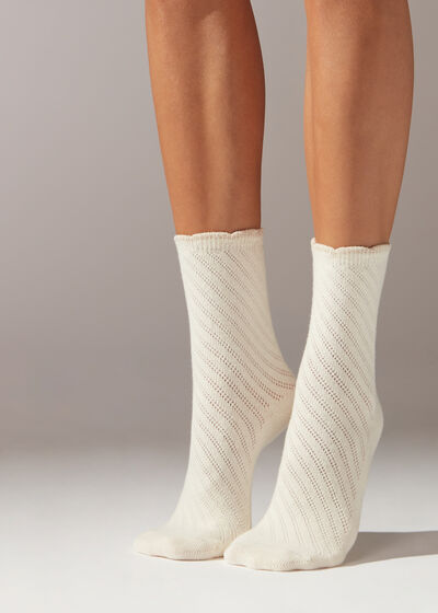 Krátké ponožky s příměsí kašmíru a třpytivým lemem