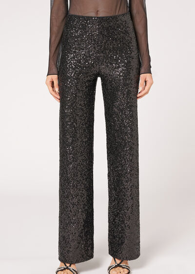 Leggings palazzo à paillettes