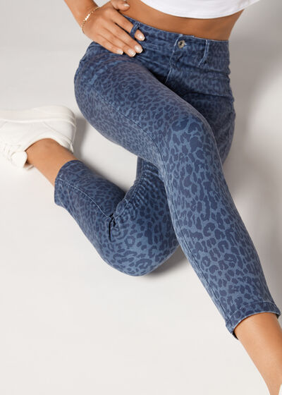 Jeans Push Up Skinny Soft Touch Stampa Laser Animalier