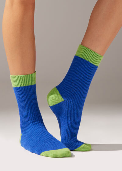 Kurze Socken mit geripptem Cashmere in lebhaften Farben