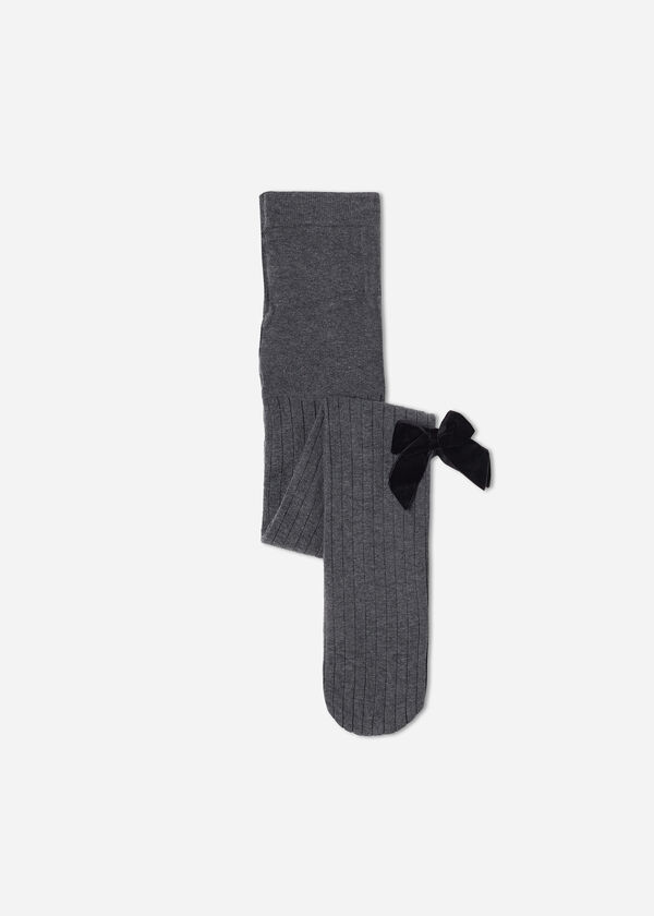 Collants em Algodão com Laço em Veludo para Menina