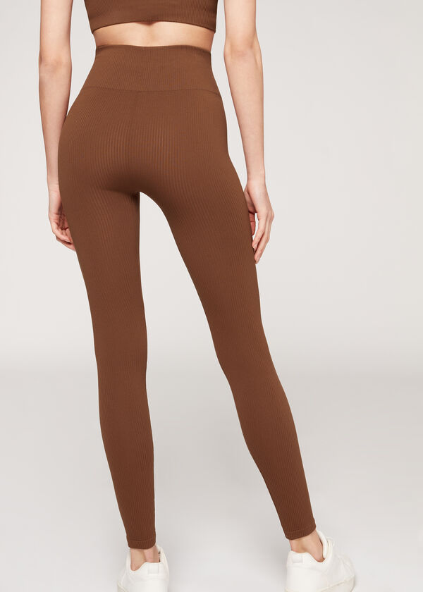 Leggings Sportivi in Seamless a Coste Sottili