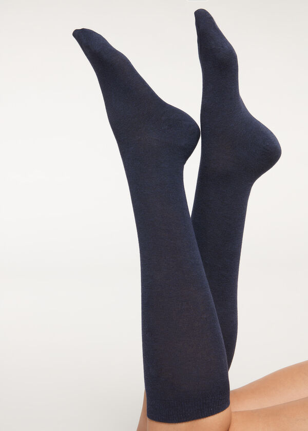 Vysoké saténové bavlnené ponožky