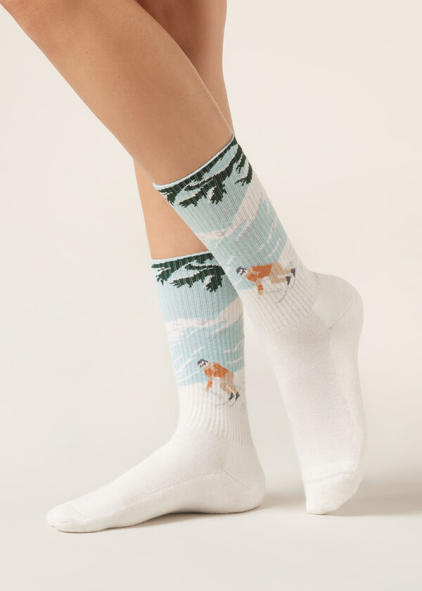 Mountain-Patterned Socks with Cashmere