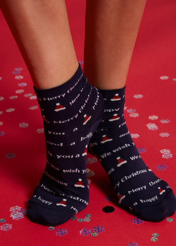 Ženske kratke čarape s božićnim uzorkom za cijelu obitelj