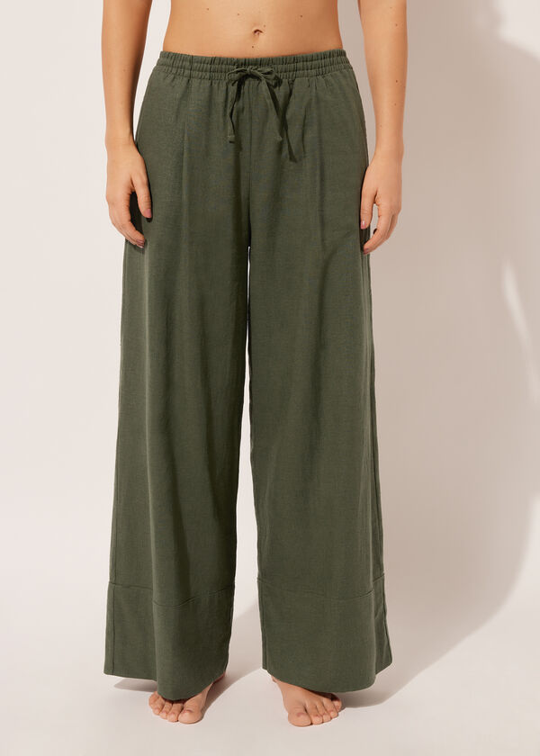 Linen and Viscose Palazzo Trousers