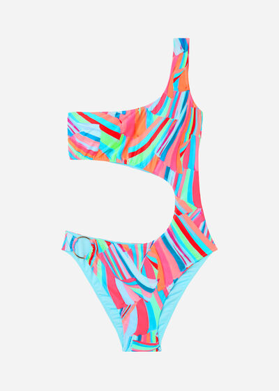 Jednoramenné jemne vystužené jednodielne plavky Neon Summer