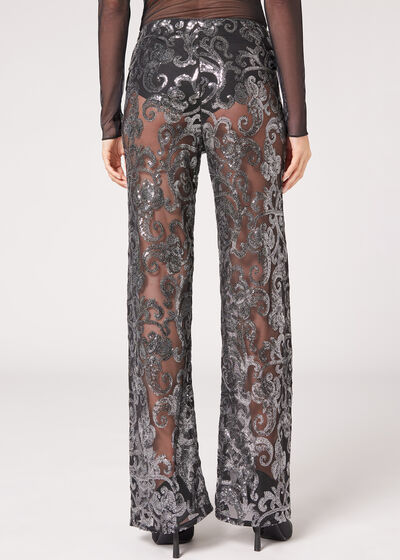 Leggings palazzo en tulle à paillettes