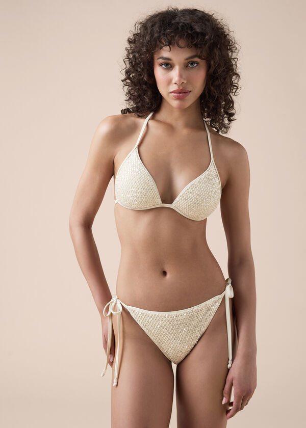 Padded Triangle Bikini Top Sequin Net