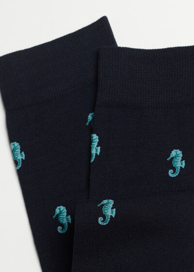 Men’s Lisle Thread Marine Print Crew Socks