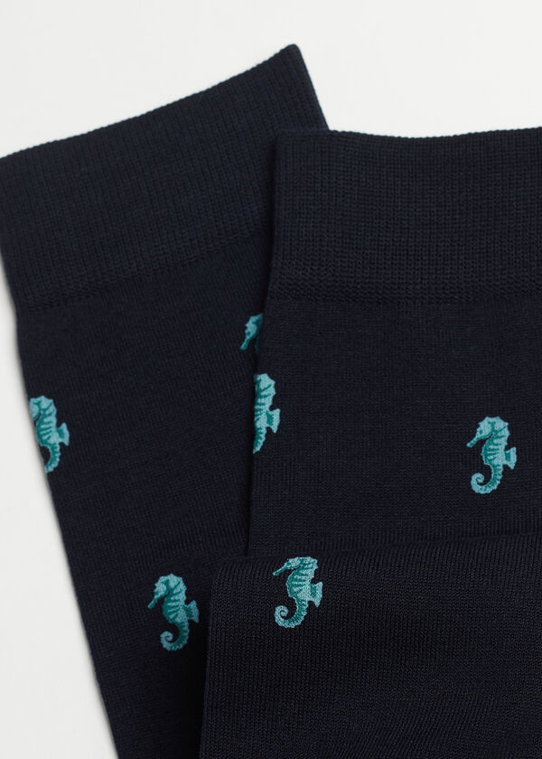 Chaussettes courtes en fil d'Écosse imprimé marin pour homme