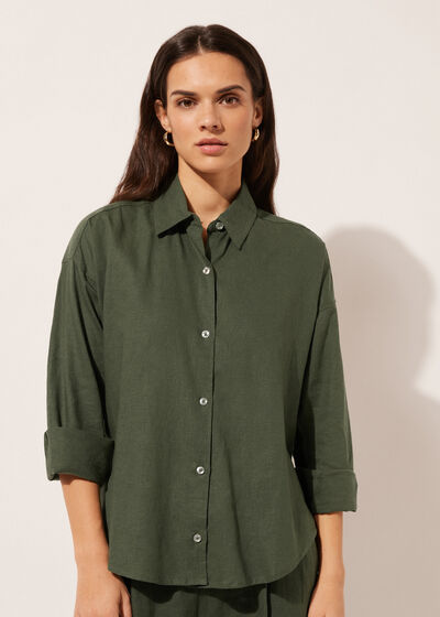 Camisa Curta em Linho e Viscose